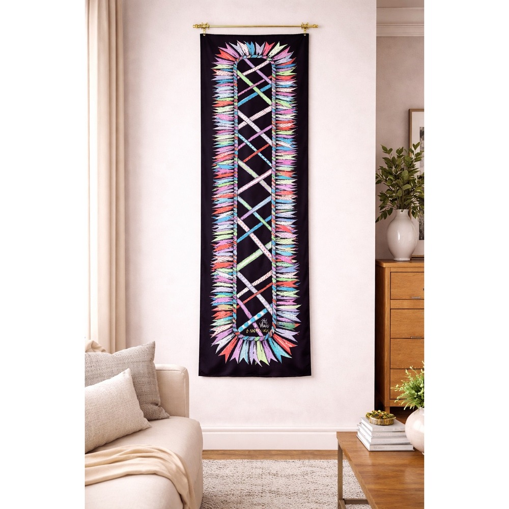 Bob Mackie Wearable Art Silk Scarf Shawl Abstract Ribbon Print 13"x64" - Picture 2 of 13